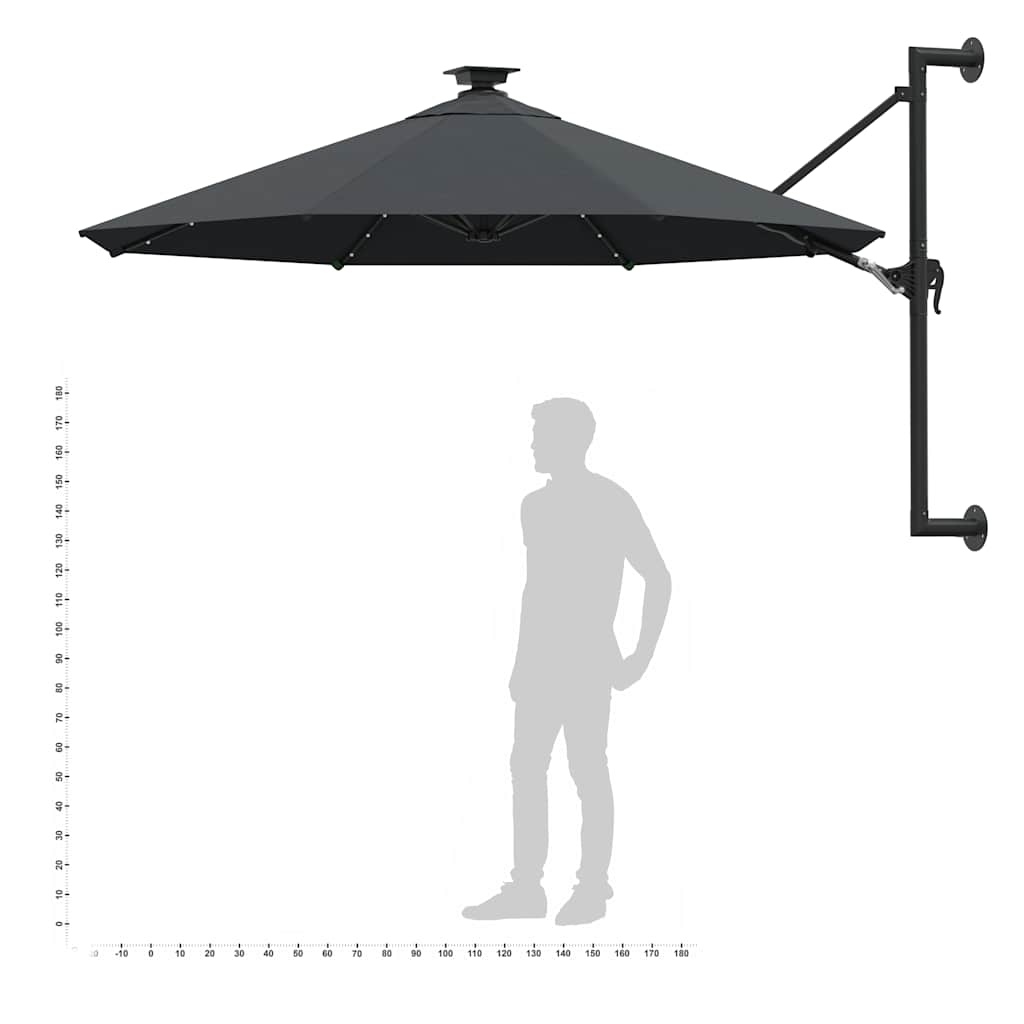 væghængt parasol m. LED-lys 300 cm antracitgrå