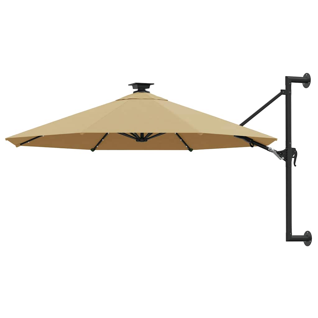 væghængt parasol m. LED-lys 300 cm gråbrun