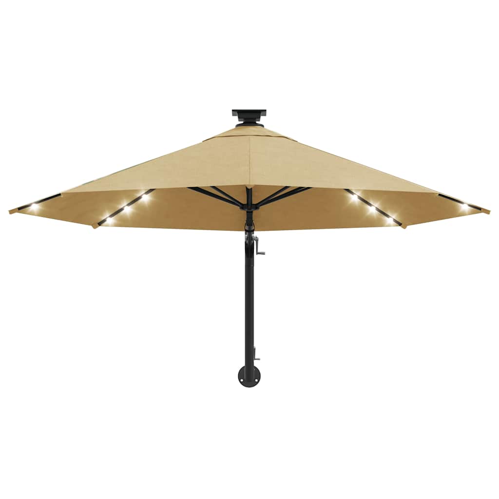 væghængt parasol m. LED-lys 300 cm gråbrun