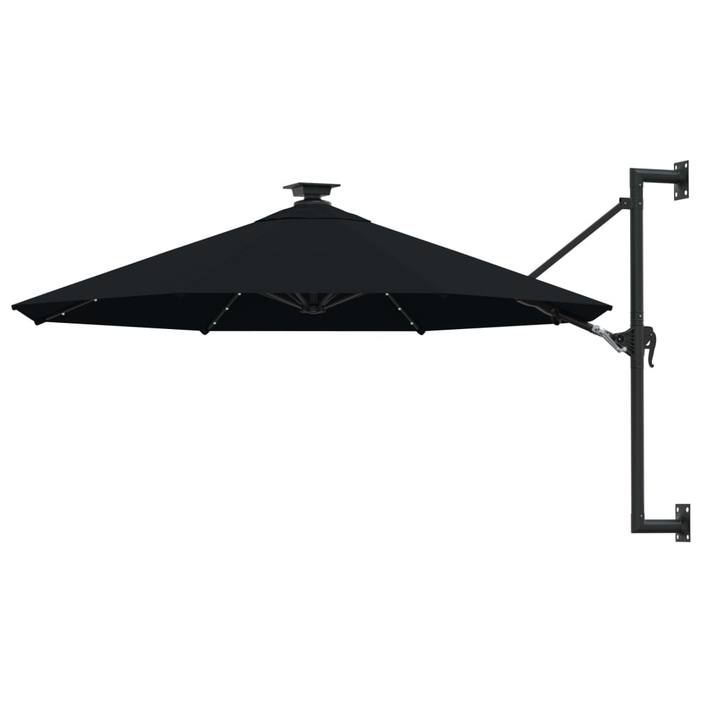 væghængt parasol m. LED-lys 300 cm sort