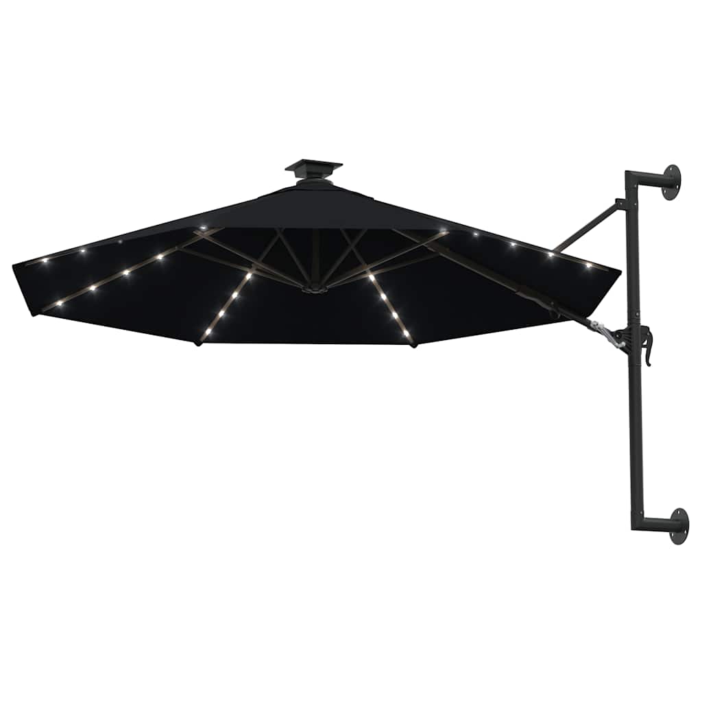 væghængt parasol m. LED-lys 300 cm sort