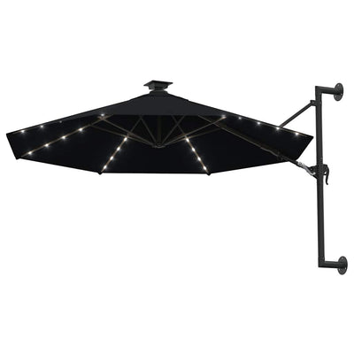 væghængt parasol m. LED-lys 300 cm sort