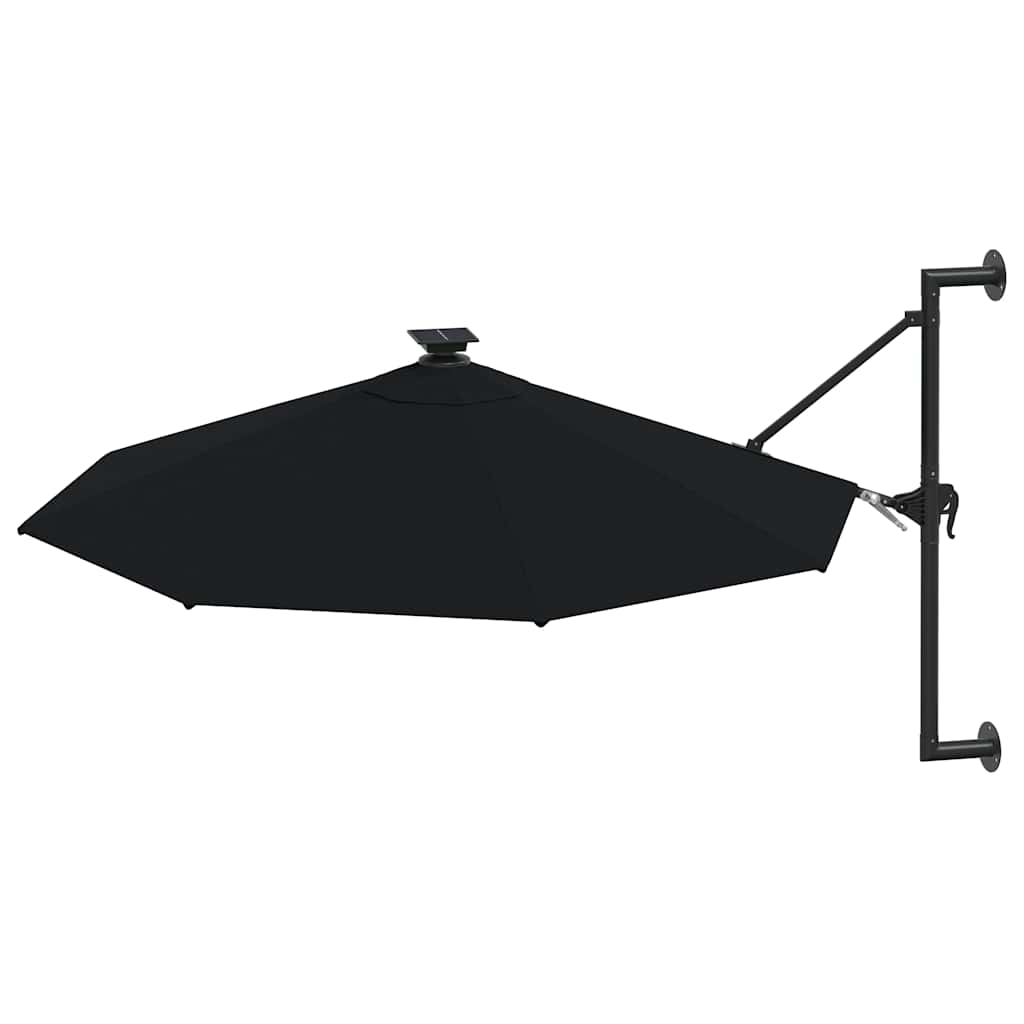 væghængt parasol m. LED-lys 300 cm sort
