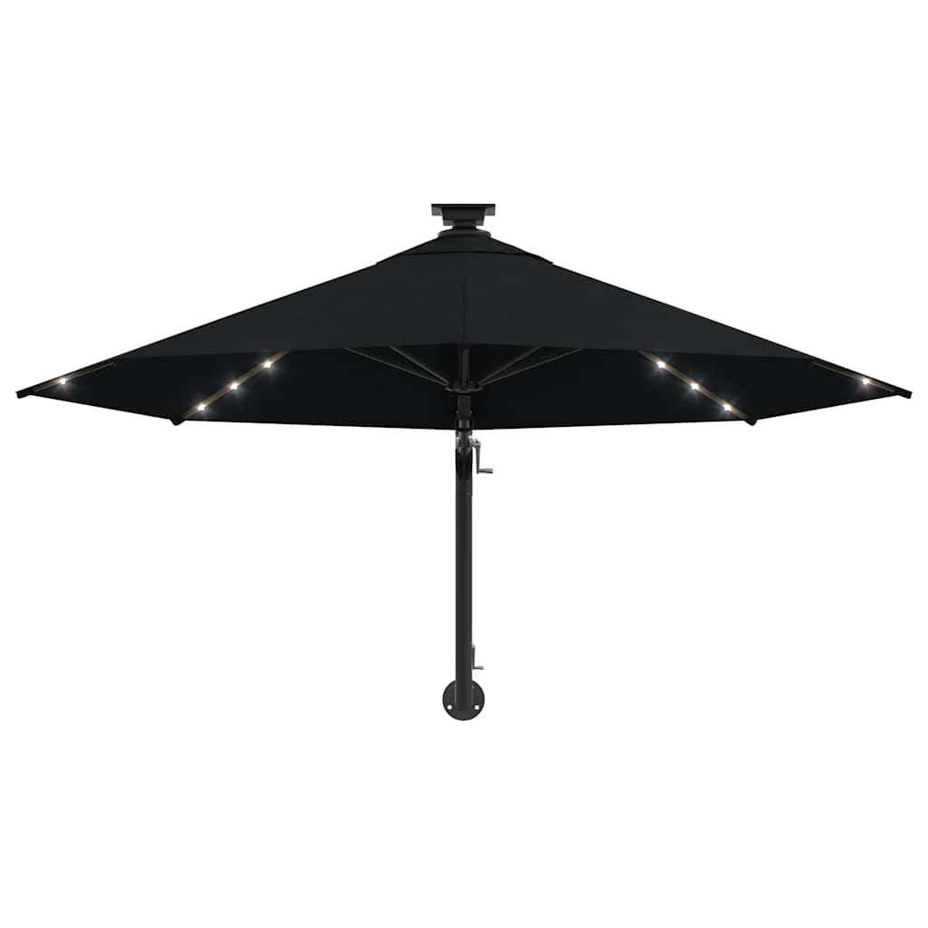 væghængt parasol m. LED-lys 300 cm sort