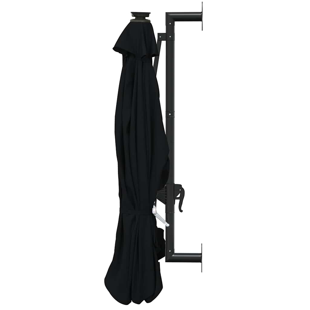 væghængt parasol m. LED-lys 300 cm sort