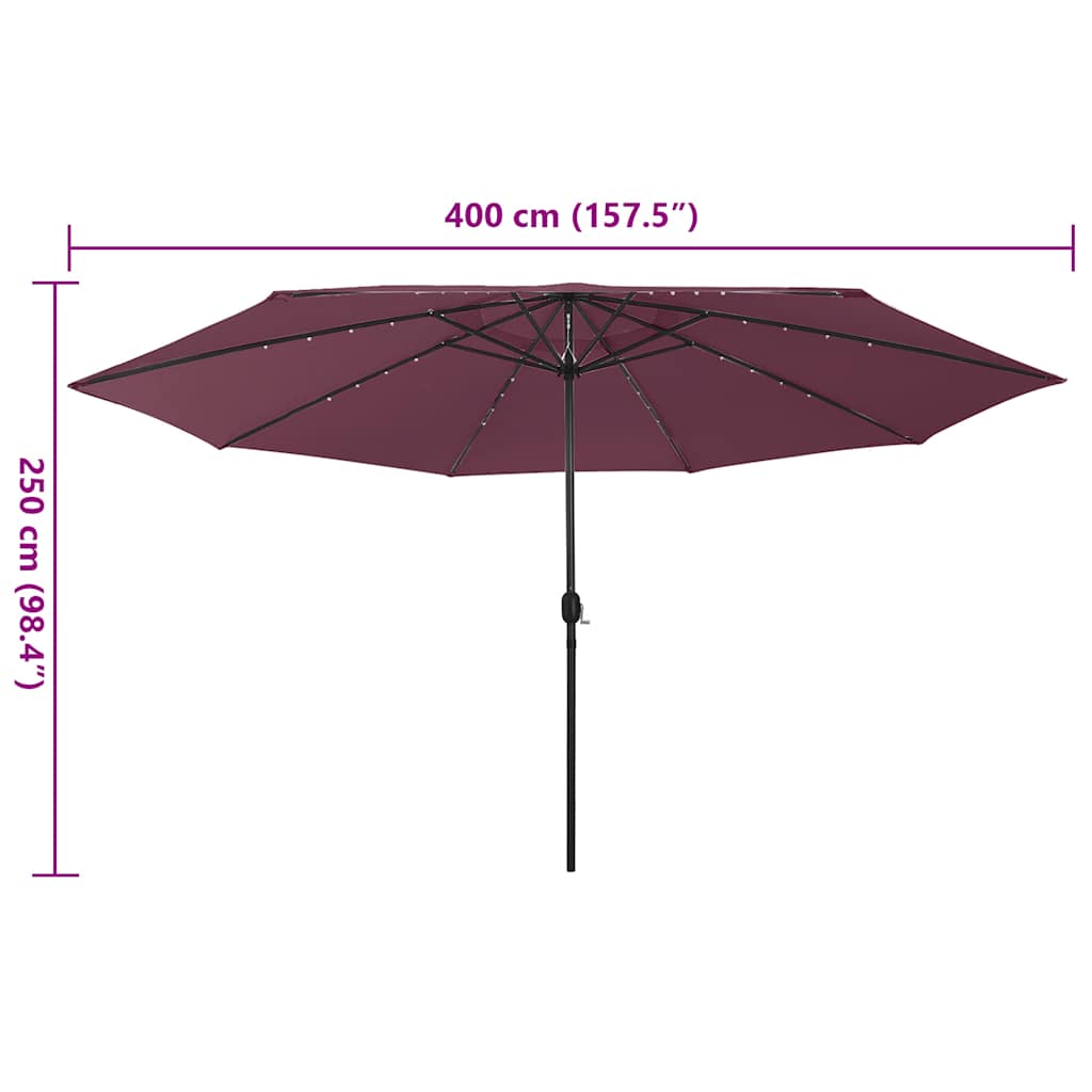Sonnenschirm mit LED-Beleuchtung 400 cm bordeauxrød