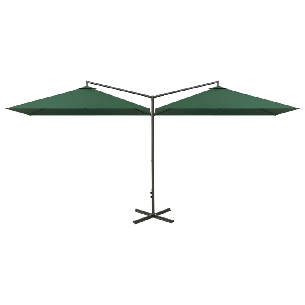 dobbelt parasol 600x300 cm stålstang grøn