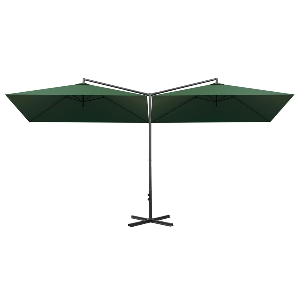 dobbelt parasol 600x300 cm stålstang grøn