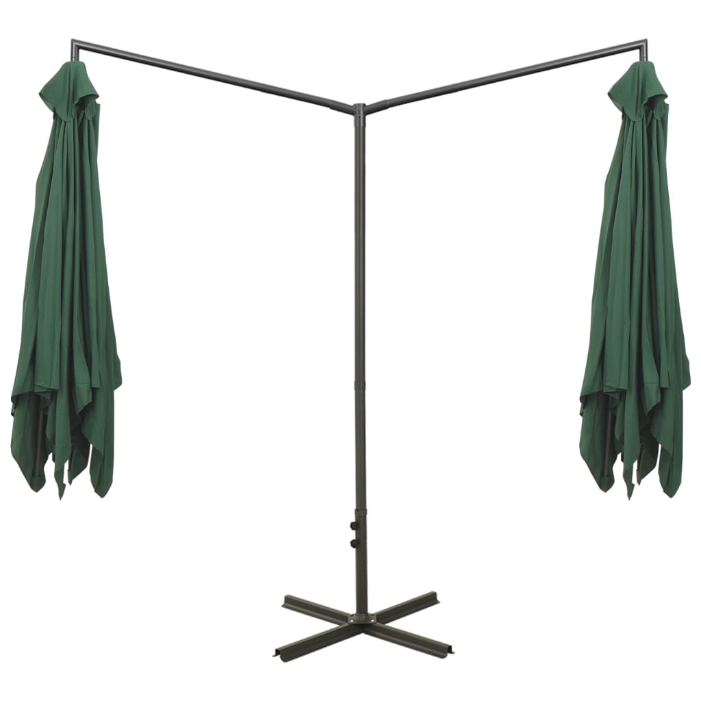 dobbelt parasol 600x300 cm stålstang grøn