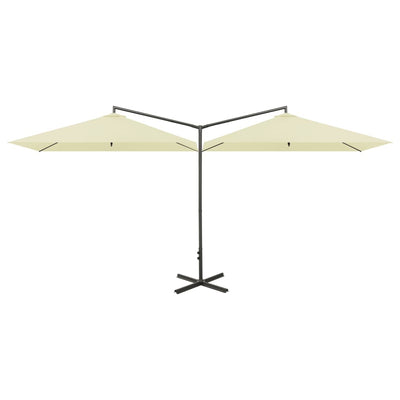 dobbelt parasol 600x300 cm stålstang sandfarvet