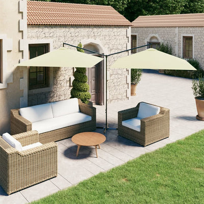 dobbelt parasol 600x300 cm stålstang sandfarvet