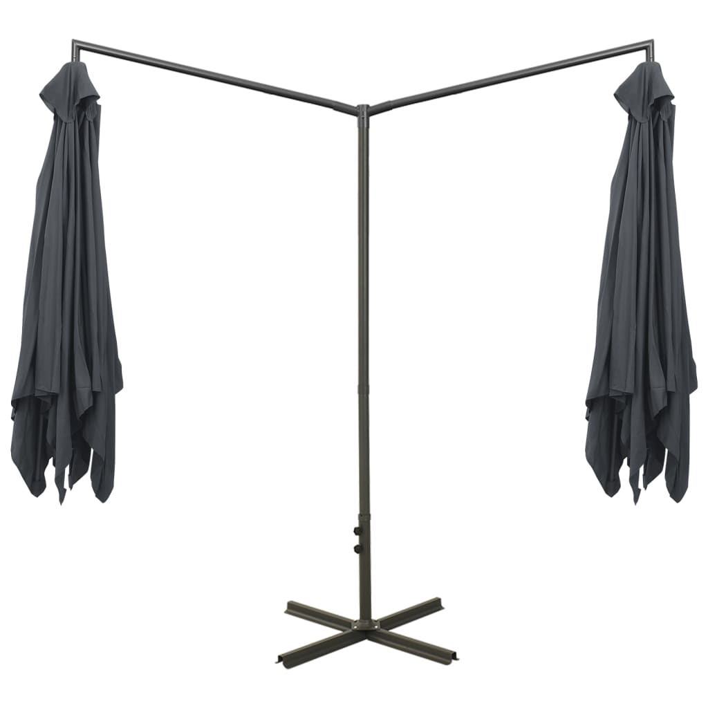 dobbelt parasol 600x300 cm stålstang antracitgrå