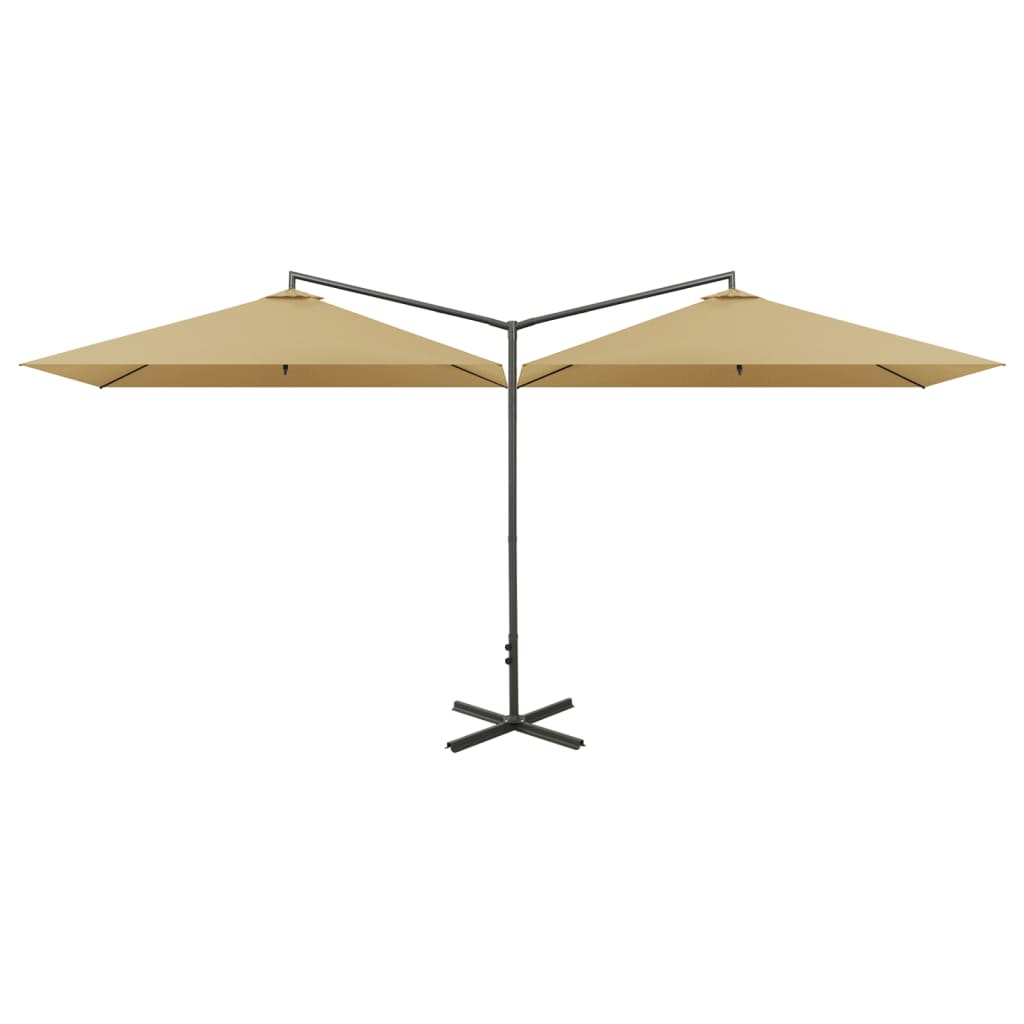 dobbelt parasol 600x300 cm stålstang gråbrun