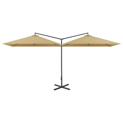 dobbelt parasol 600x300 cm stålstang gråbrun