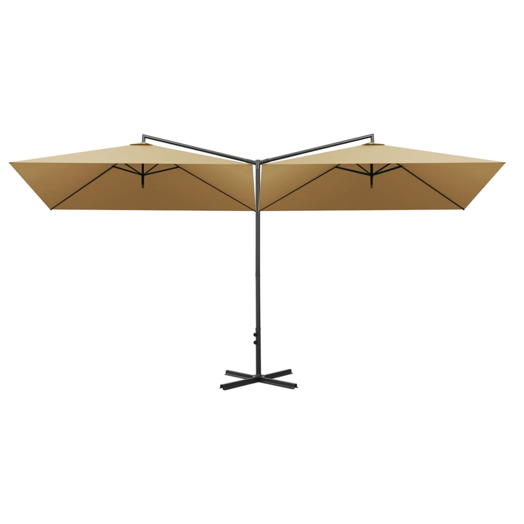 dobbelt parasol 600x300 cm stålstang gråbrun