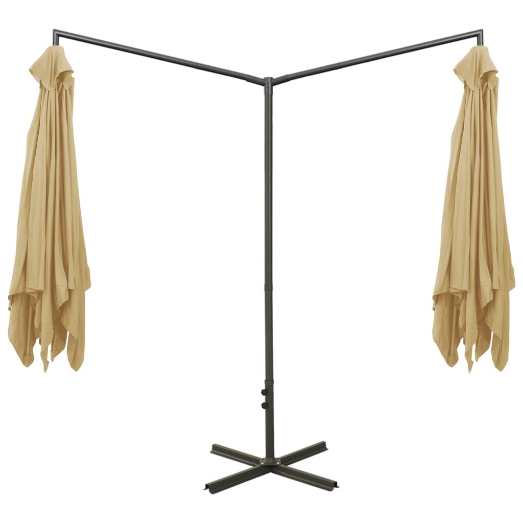 dobbelt parasol 600x300 cm stålstang gråbrun