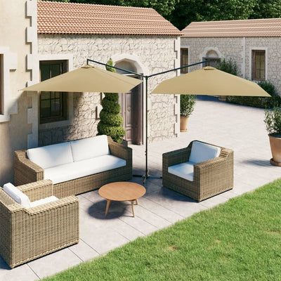 dobbelt parasol 600x300 cm stålstang gråbrun