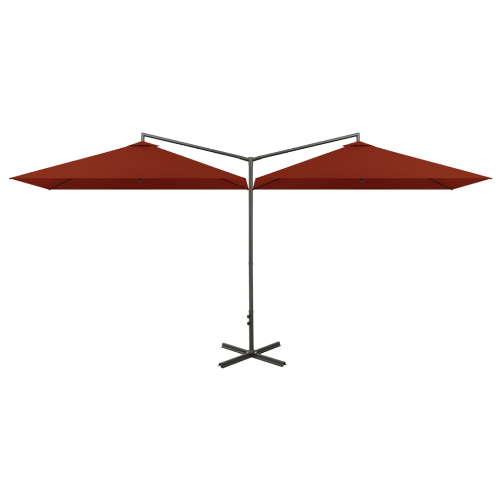 dobbelt parasol 600x300 cm stålstang terracottafarvet