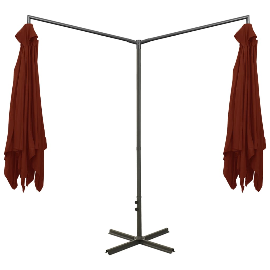 dobbelt parasol 600x300 cm stålstang terracottafarvet