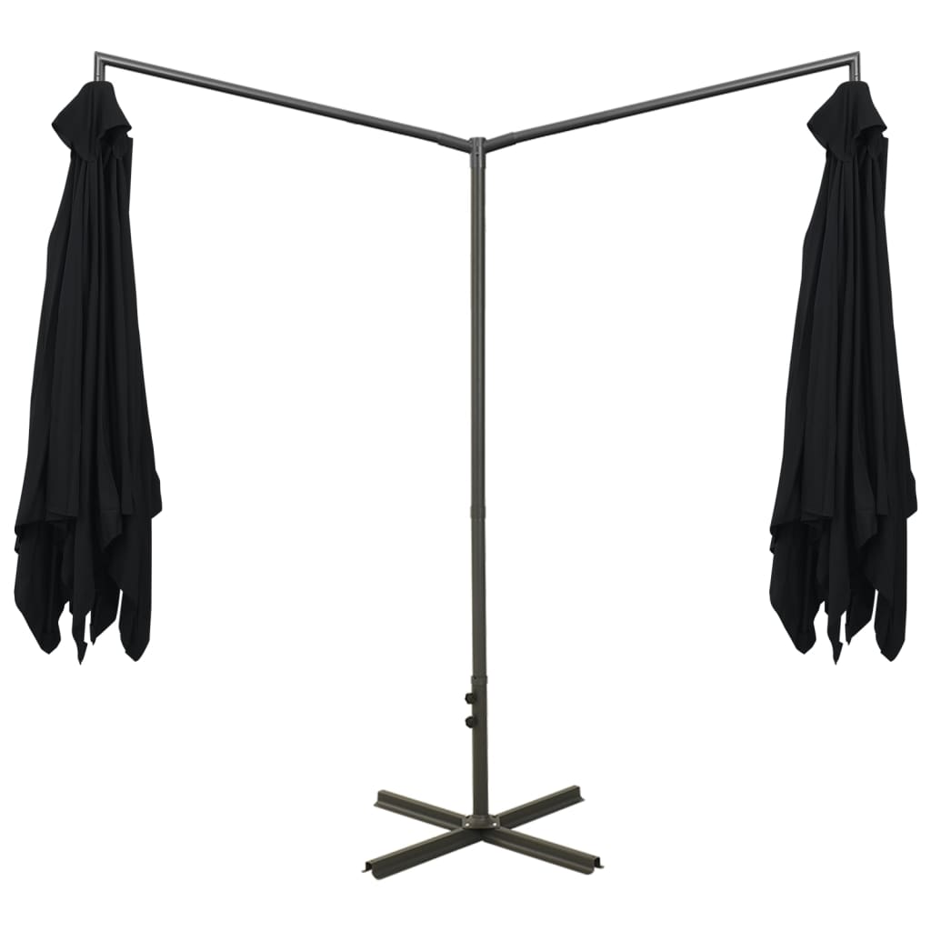 dobbelt parasol 600x300 cm stålstang sort