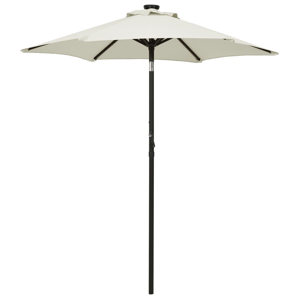 parasol med LED-lys 200x211 cm aluminium sandfarvet