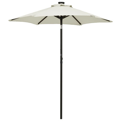 parasol med LED-lys 200x211 cm aluminium sandfarvet
