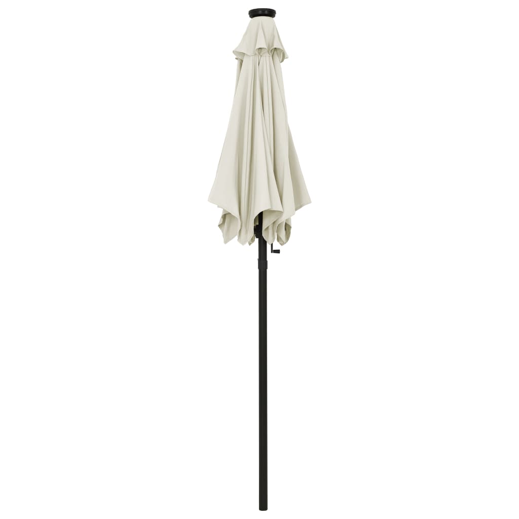 parasol med LED-lys 200x211 cm aluminium sandfarvet
