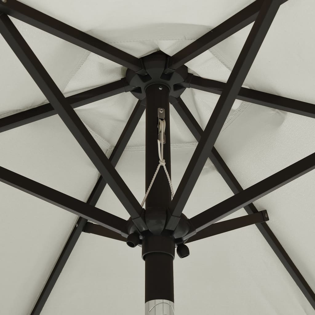 parasol med LED-lys 200x211 cm aluminium sandfarvet