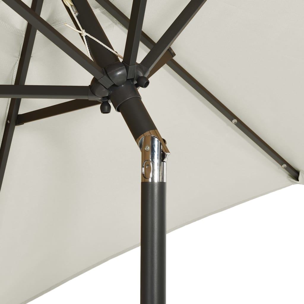 parasol med LED-lys 200x211 cm aluminium sandfarvet
