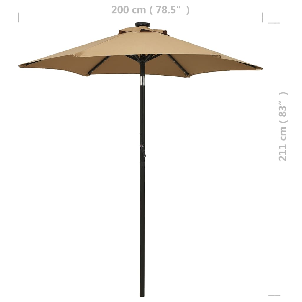parasol med LED-lys 200x211 cm aluminium gråbrun