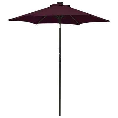 parasol med LED-lys 200x211 cm aluminium bordeauxrød