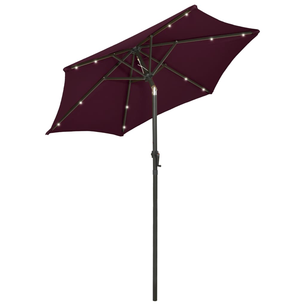 parasol med LED-lys 200x211 cm aluminium bordeauxrød