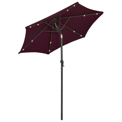 parasol med LED-lys 200x211 cm aluminium bordeauxrød