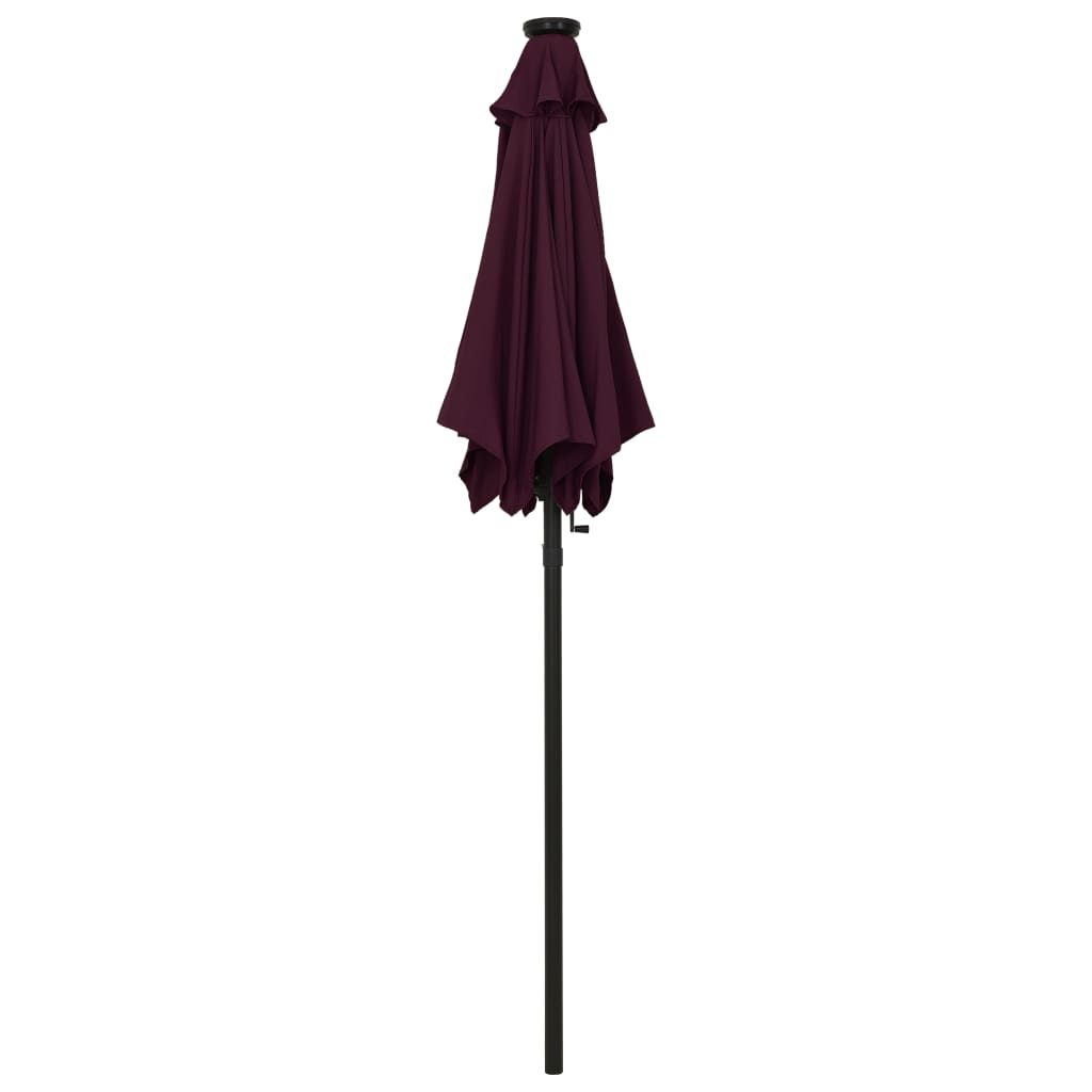 parasol med LED-lys 200x211 cm aluminium bordeauxrød