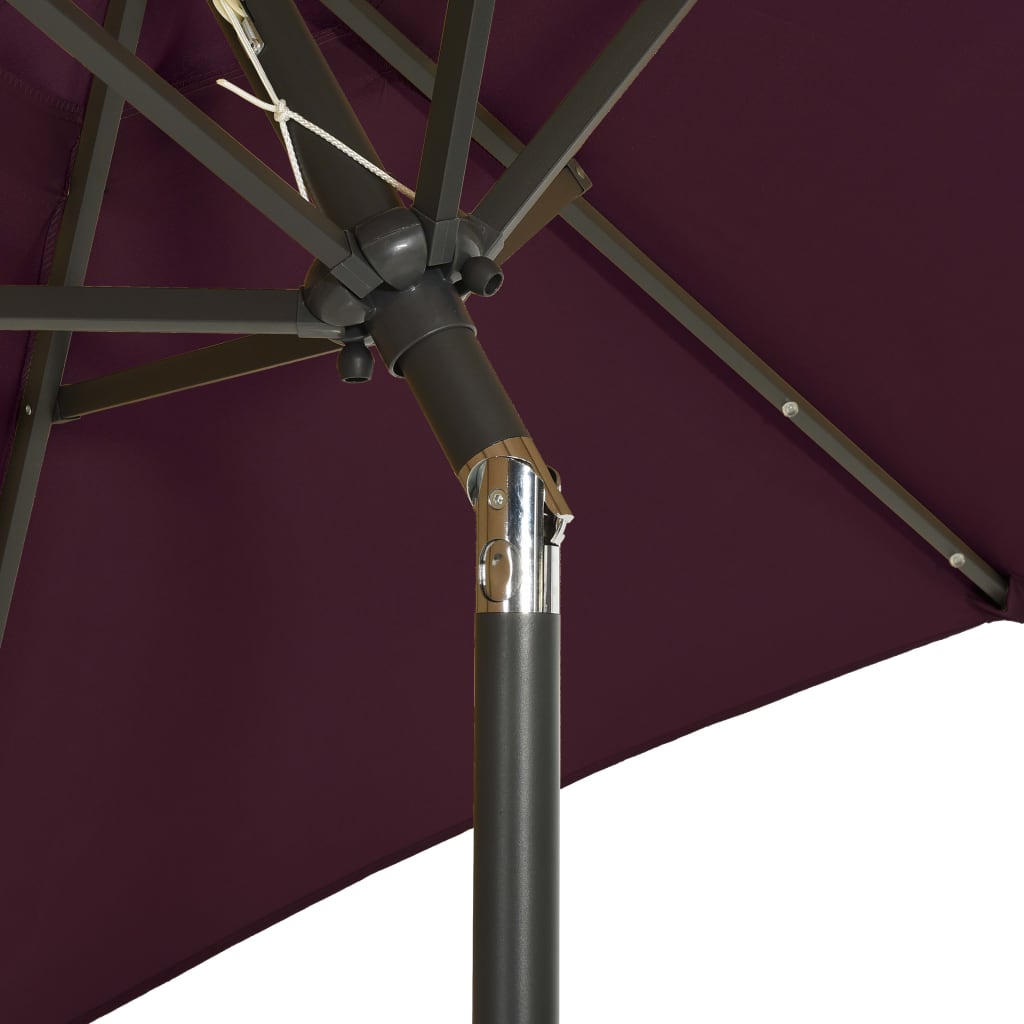 parasol med LED-lys 200x211 cm aluminium bordeauxrød