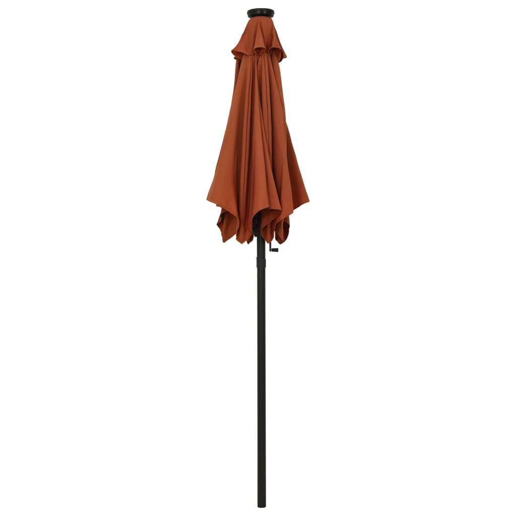 parasol med LED-lys 200x211 cm aluminium terracotta