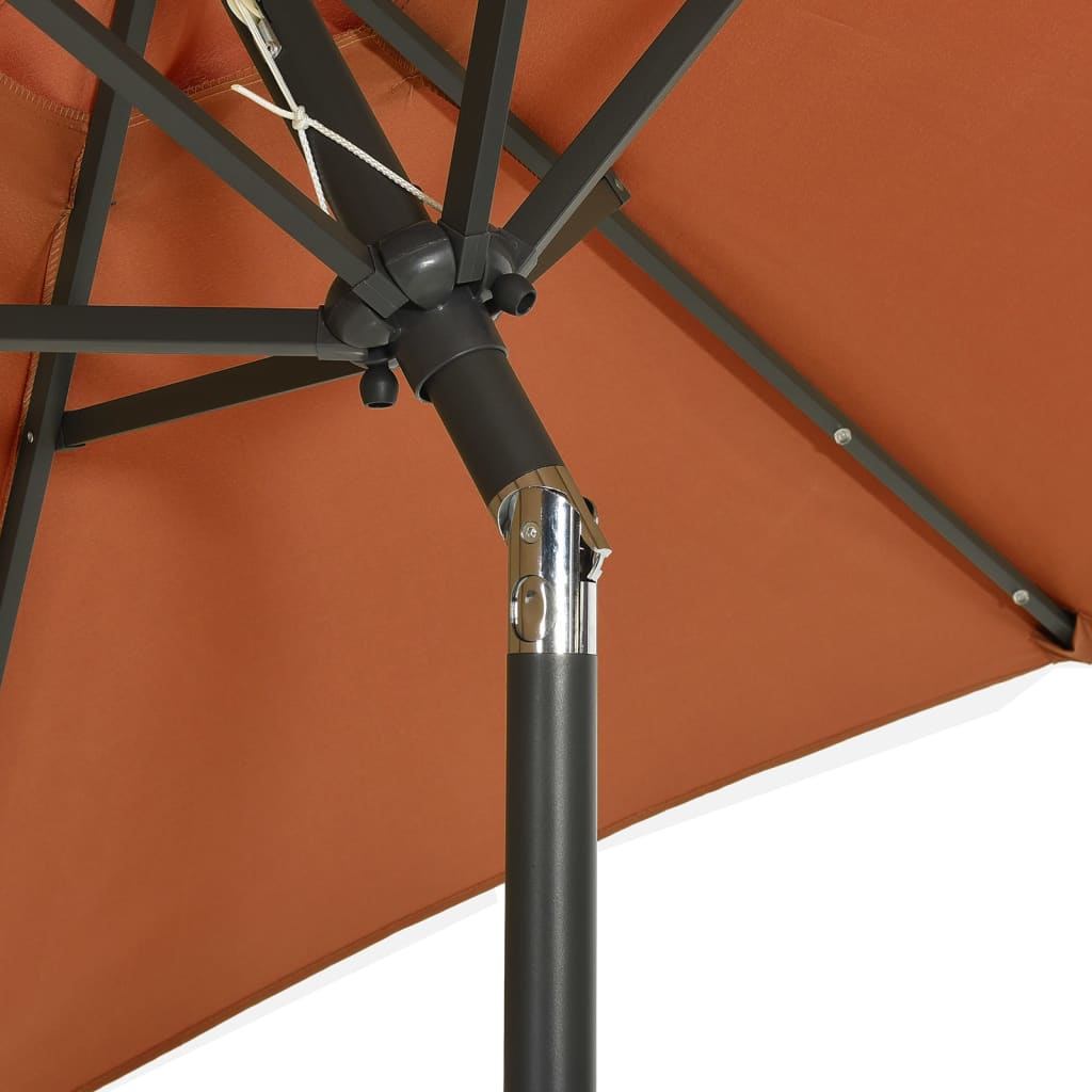 parasol med LED-lys 200x211 cm aluminium terracotta
