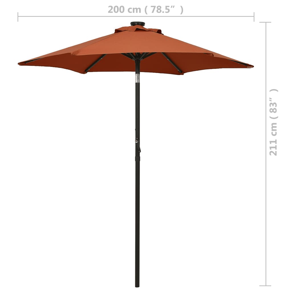 parasol med LED-lys 200x211 cm aluminium terracotta