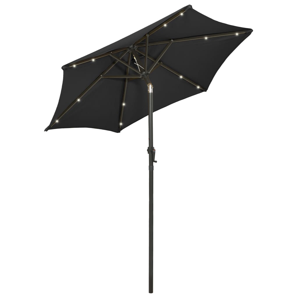 parasol med LED-lys 200x211 cm aluminium sort