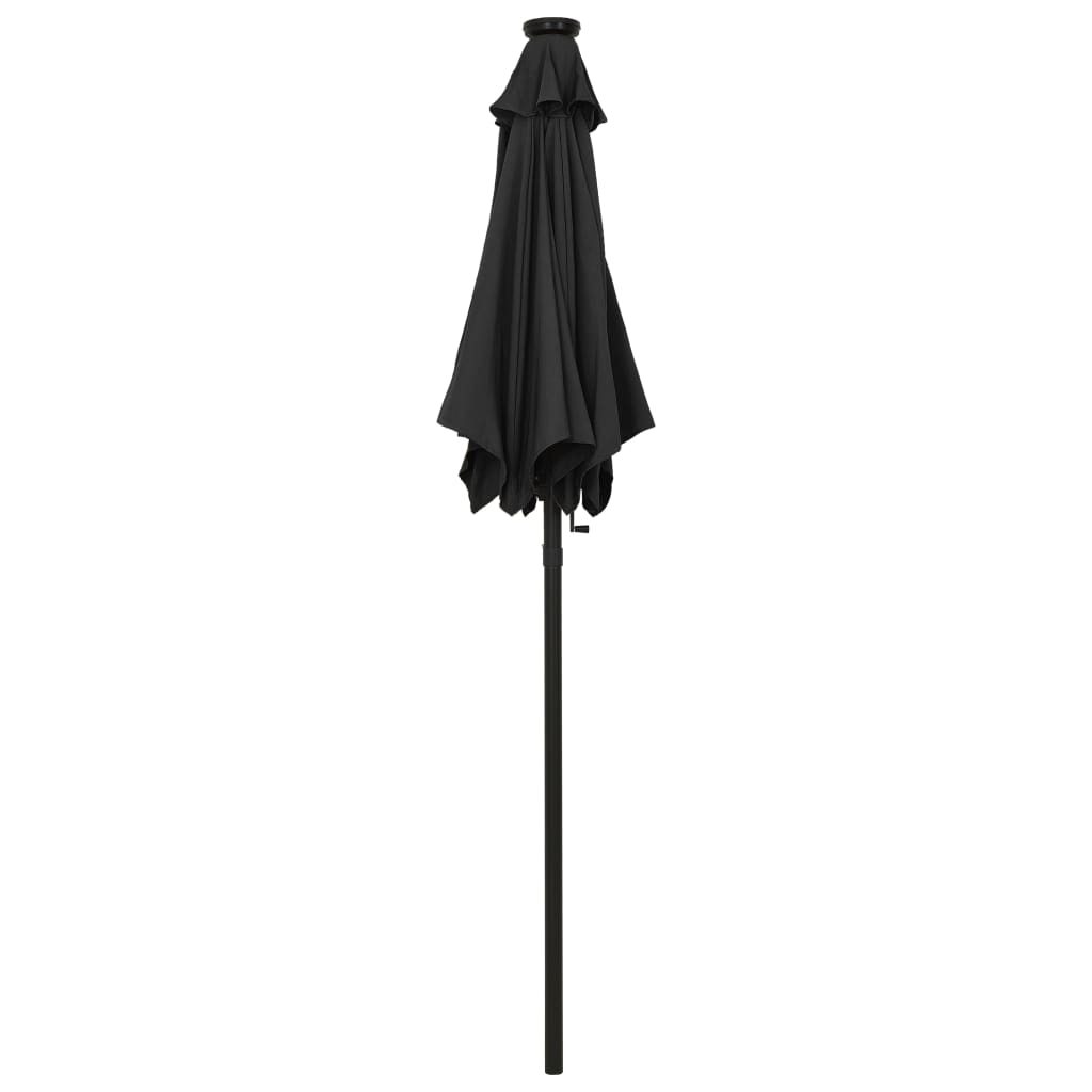 parasol med LED-lys 200x211 cm aluminium sort