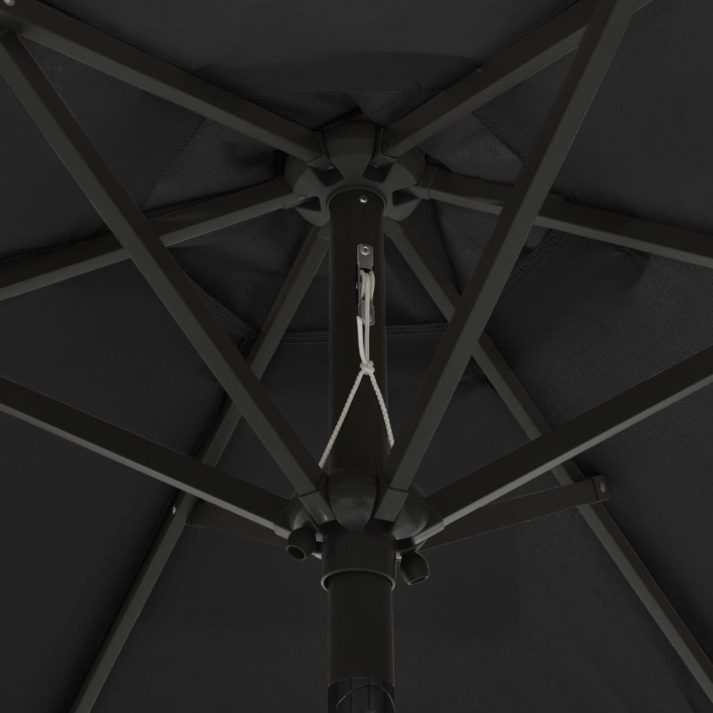 parasol med LED-lys 200x211 cm aluminium sort