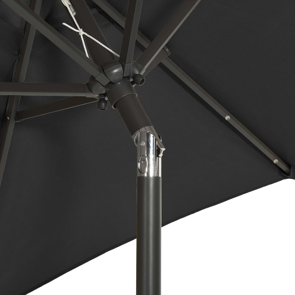 parasol med LED-lys 200x211 cm aluminium sort