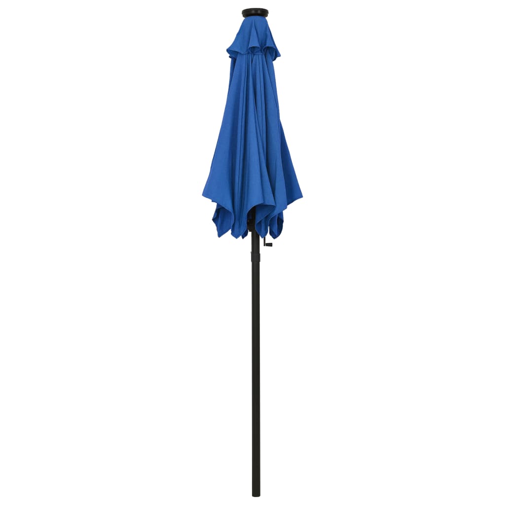 parasol med LED-lys 200x211 cm aluminium azurblå