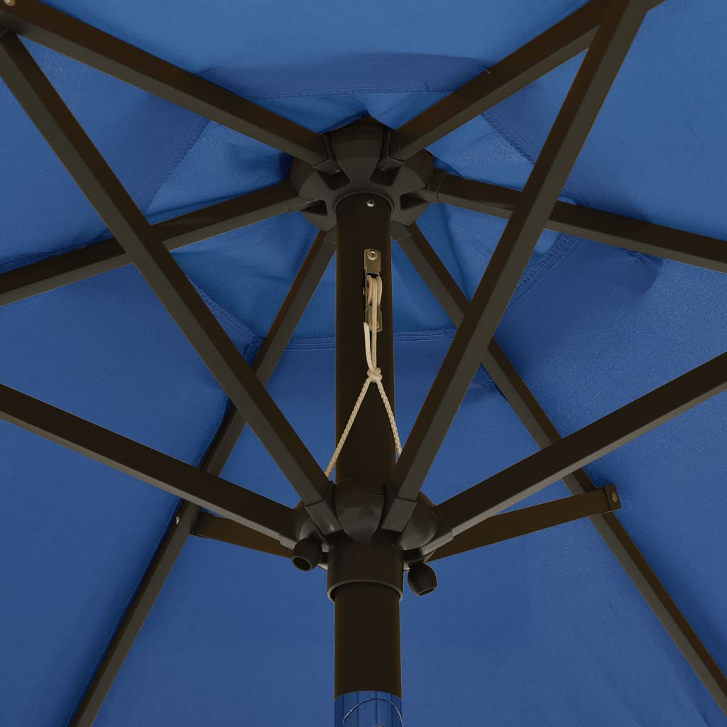 parasol med LED-lys 200x211 cm aluminium azurblå