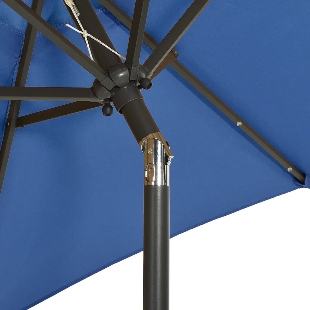 parasol med LED-lys 200x211 cm aluminium azurblå
