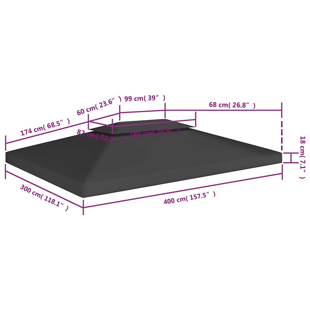 pavillontopdække i 2 lag 310 g/m² 4x3 m sort