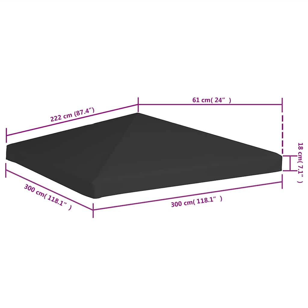 pavillontopdække 3x3 m 270 g/m² sort