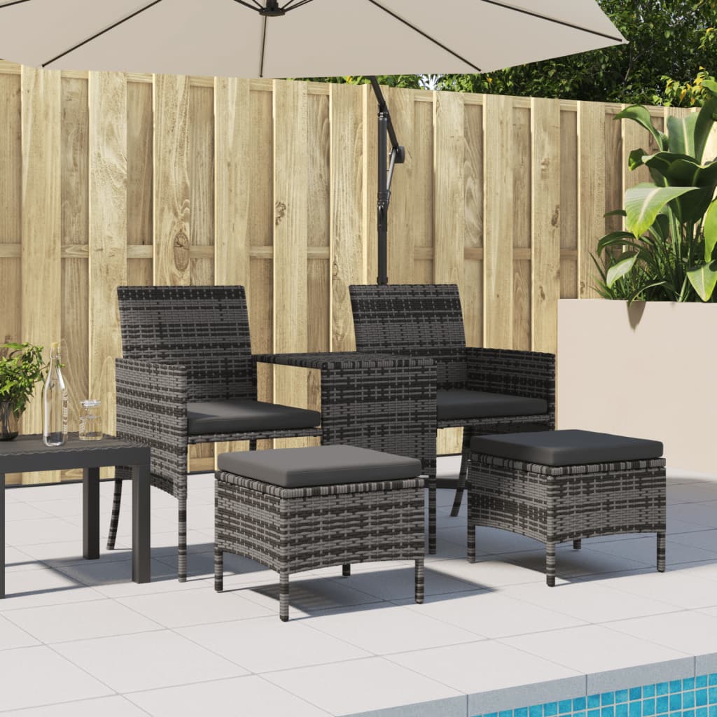 2-personers havesofa med tebord og taburetter polyrattan grå