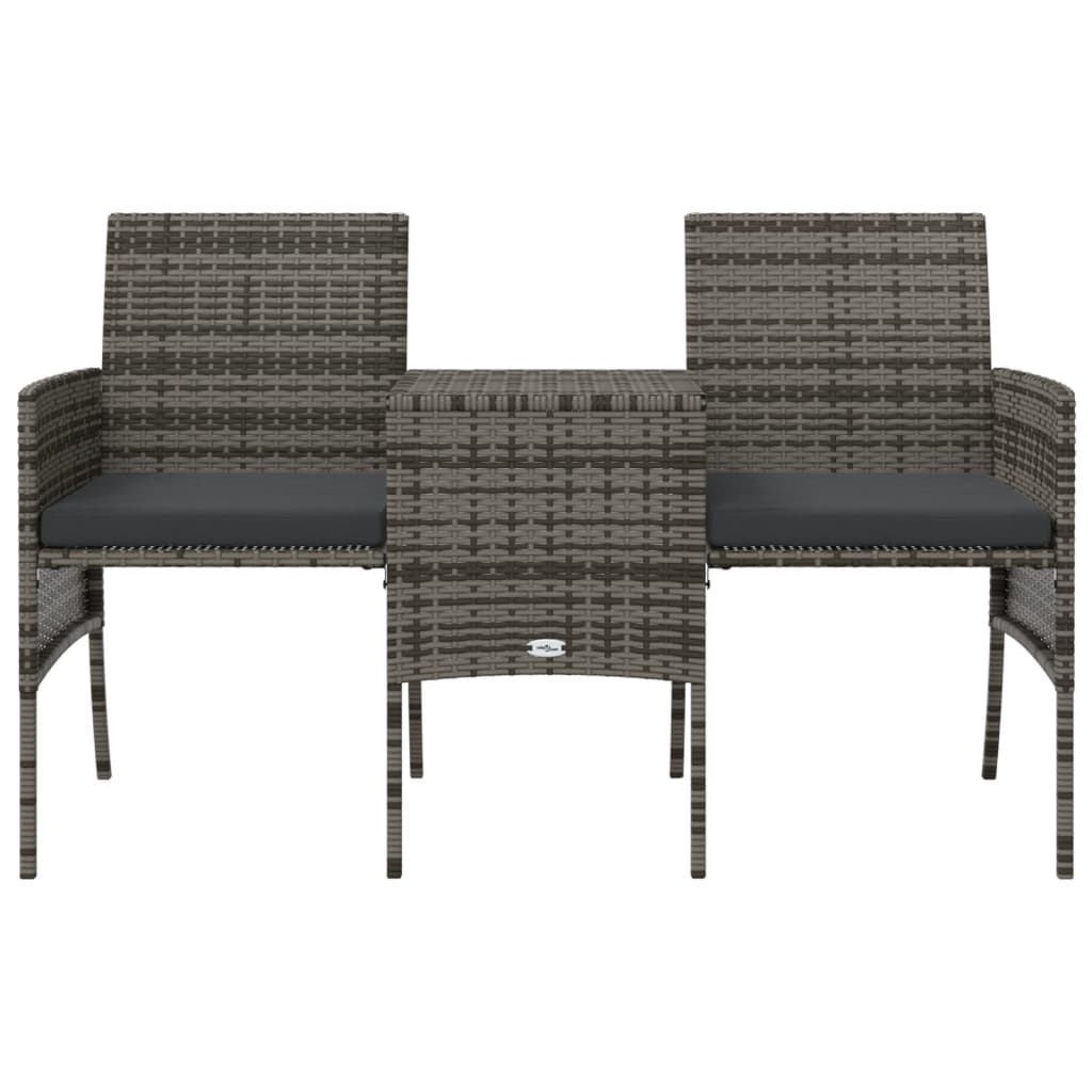 2-personers havesofa med tebord og taburetter polyrattan grå