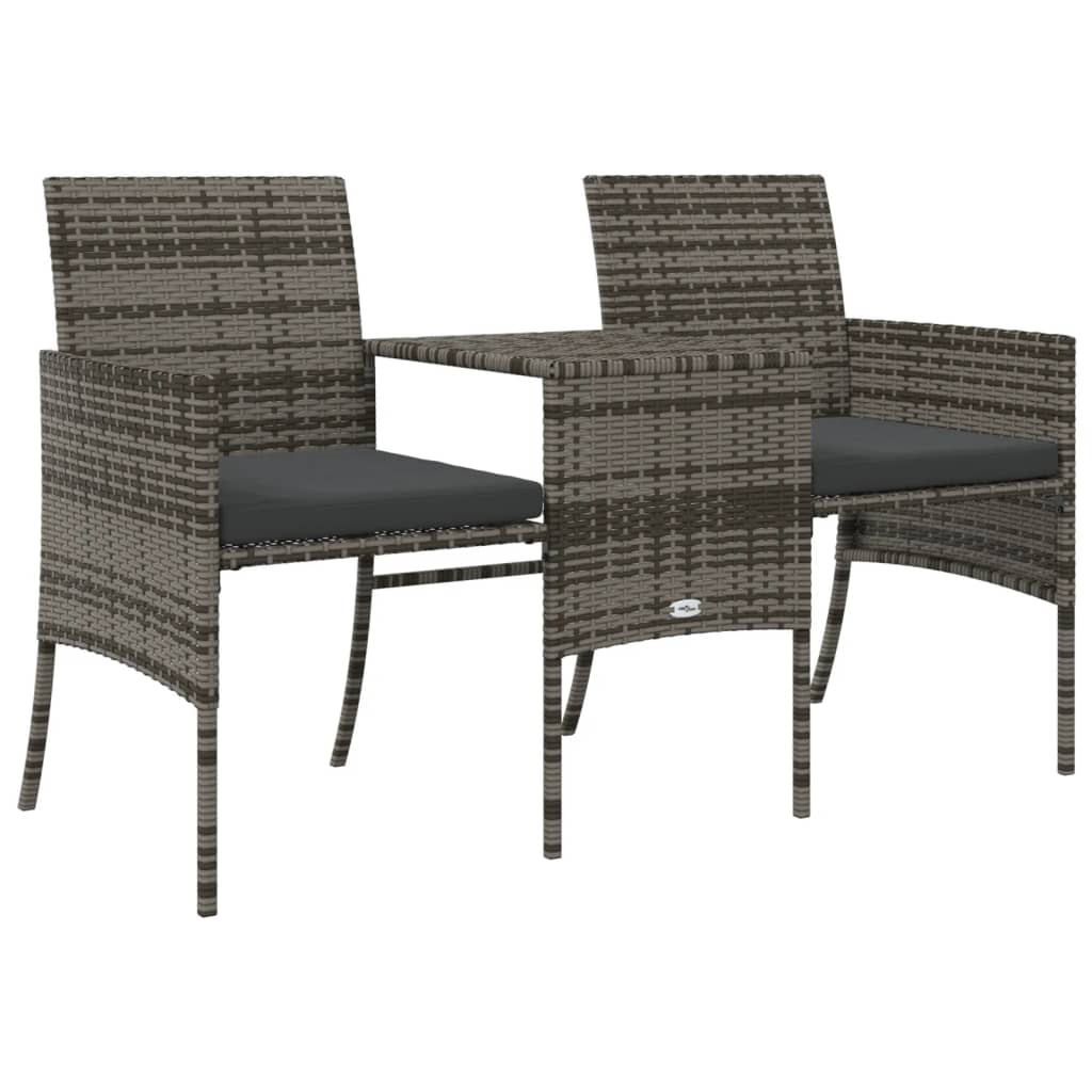 2-personers havesofa med tebord og taburetter polyrattan grå